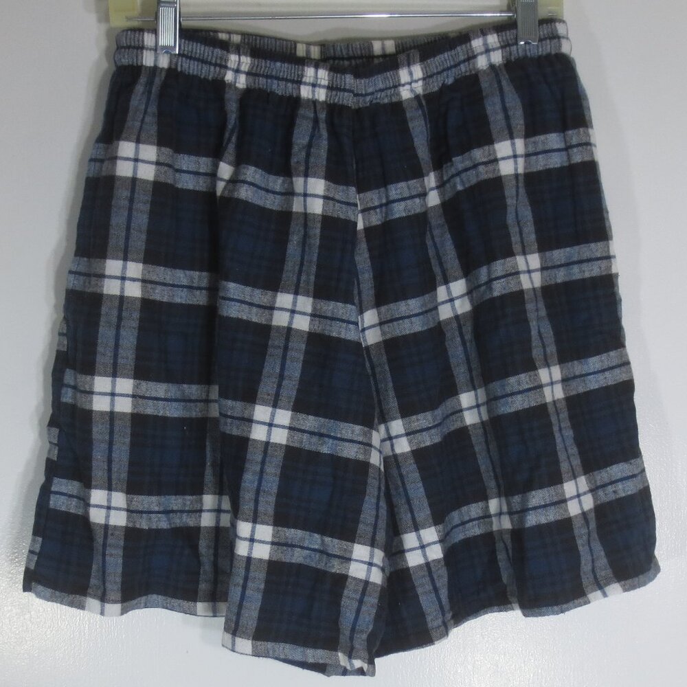 NEW Embassy PJ Shorts Navy Blue Cotton Flannel Plaid Pockets Men's Size L XL